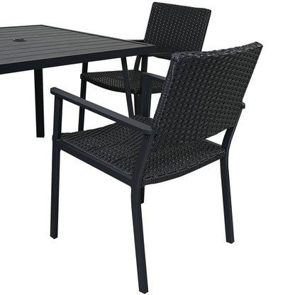 TOPMAX Outdoor Patio PE Wicker 5-Piece Dining Table Set with Umbrella Hole and 4 Dining Chairs for Garden, Deck,Black Frame+Black Rattan