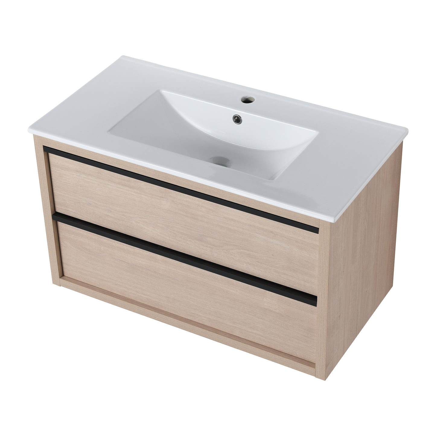 36" Bathroom Vanity with 2/3 Soft Close drawers,  White ceramic basin(BVA02536PLO-F-BL9090B)