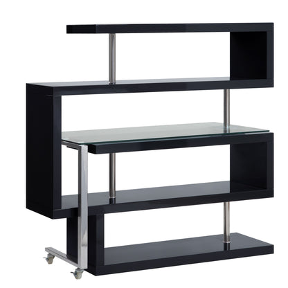 ACME Raceloma Writing Desk w/Shelf, Clear Glass, Black & Chrome Finish 93177