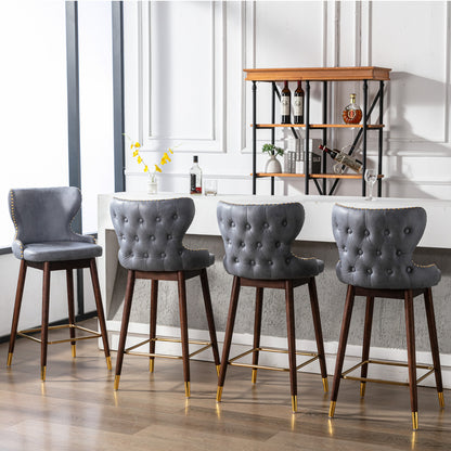 A&A Furniture,29.9" Modern Leathaire Fabric bar chairs, Tufted Gold Nailhead Trim Gold Decoration Bar stools,Set of 2 (Stone Blue)