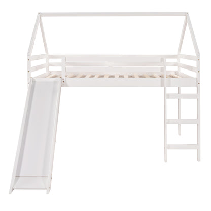 Full Size Loft Bed with Slide, House Bed with Slide,White(OLD SKU :WF281159AAK)