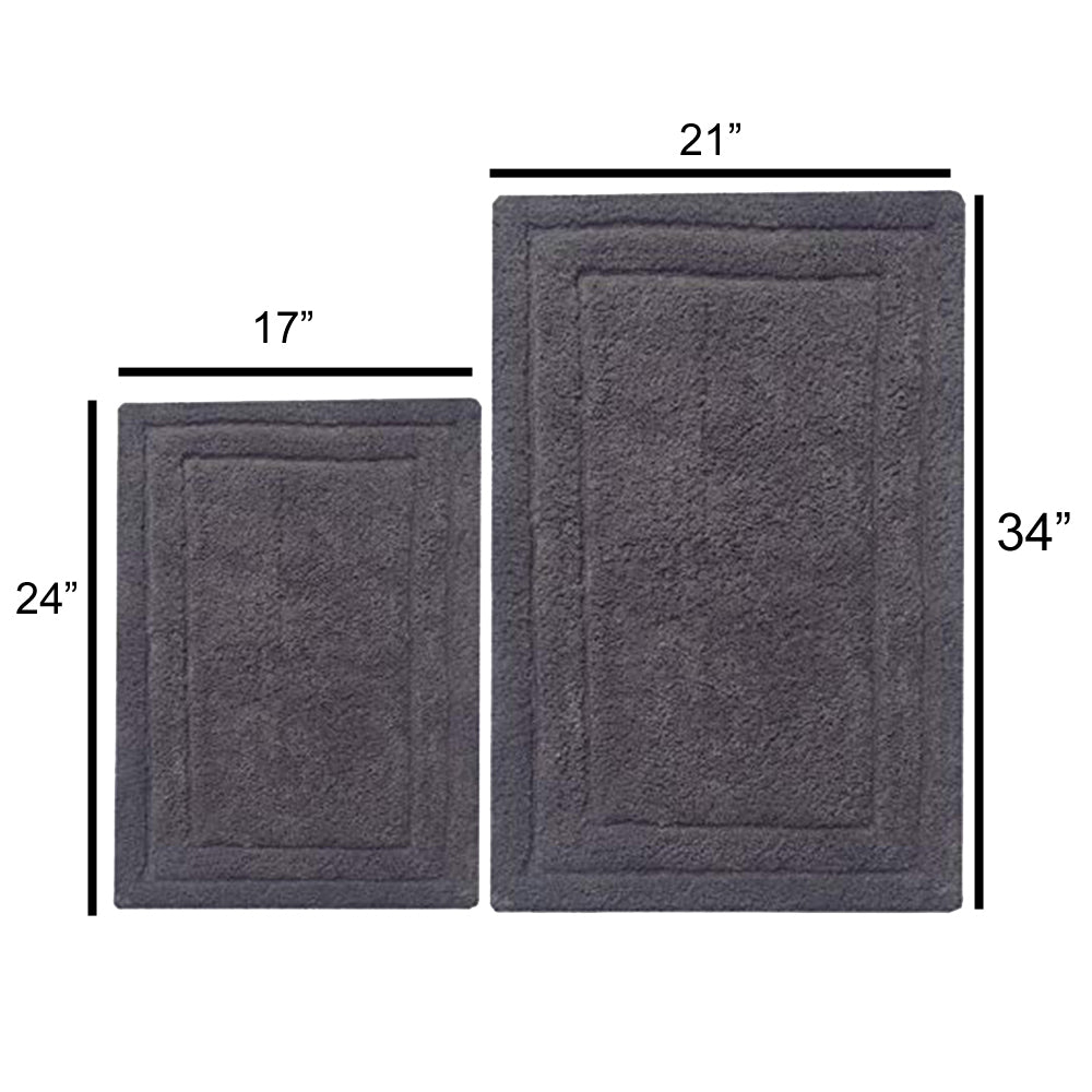 34, 24 Inch Rectangular Cotton Washable Bath Rug, Set of 2, Platinum Gray