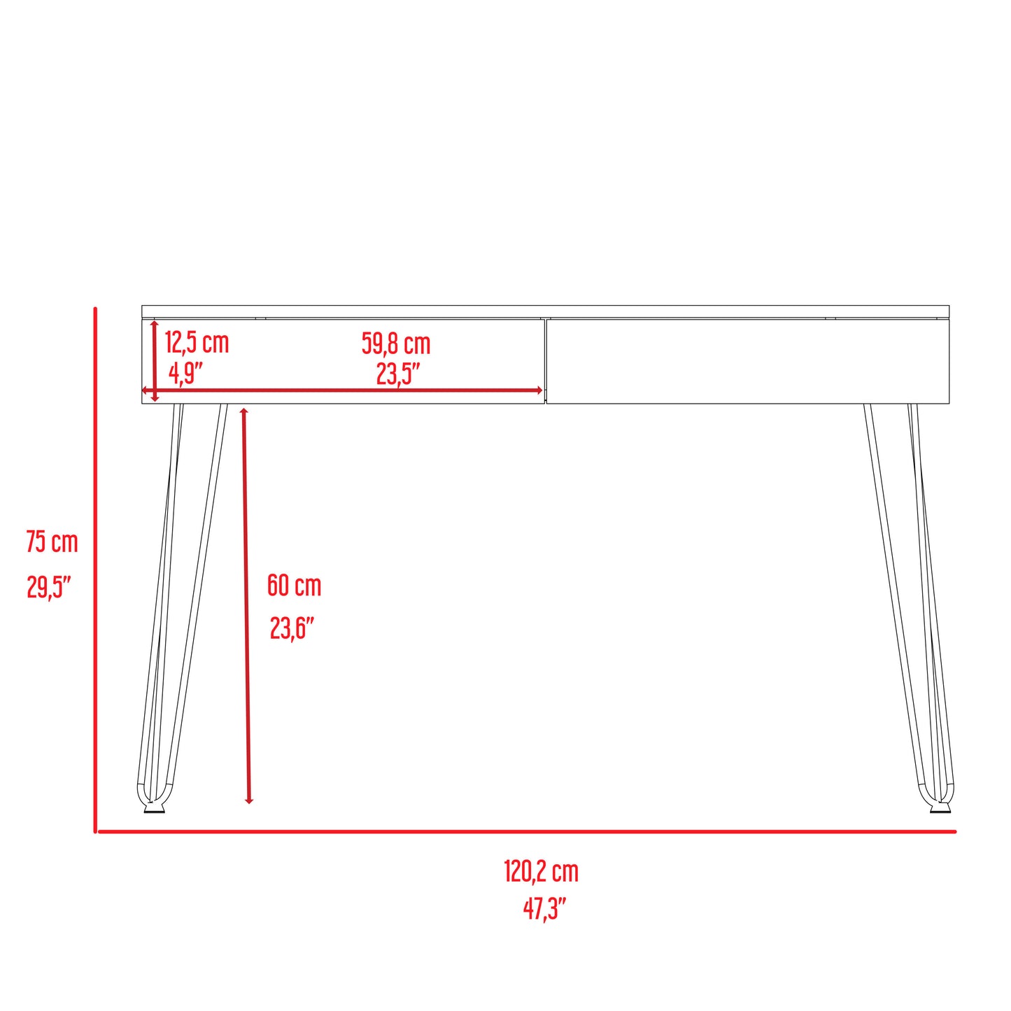 Canton 2-Drawer Writing Desk with Hairpin Legs Light Gray