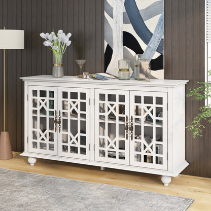 TREXM Sideboard with Adjustable Height Shelves, Metal Handles, and 4 Doors for Living Room, Bedroom, and Hallway (Antique White)