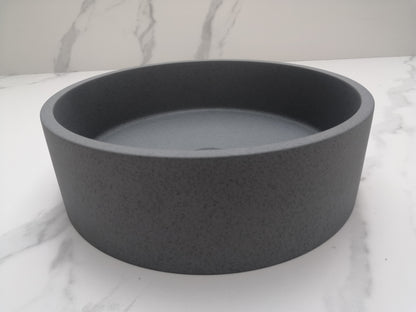 Round Concrete Vessel Bathroom Sink in Grey without Faucet and Drain