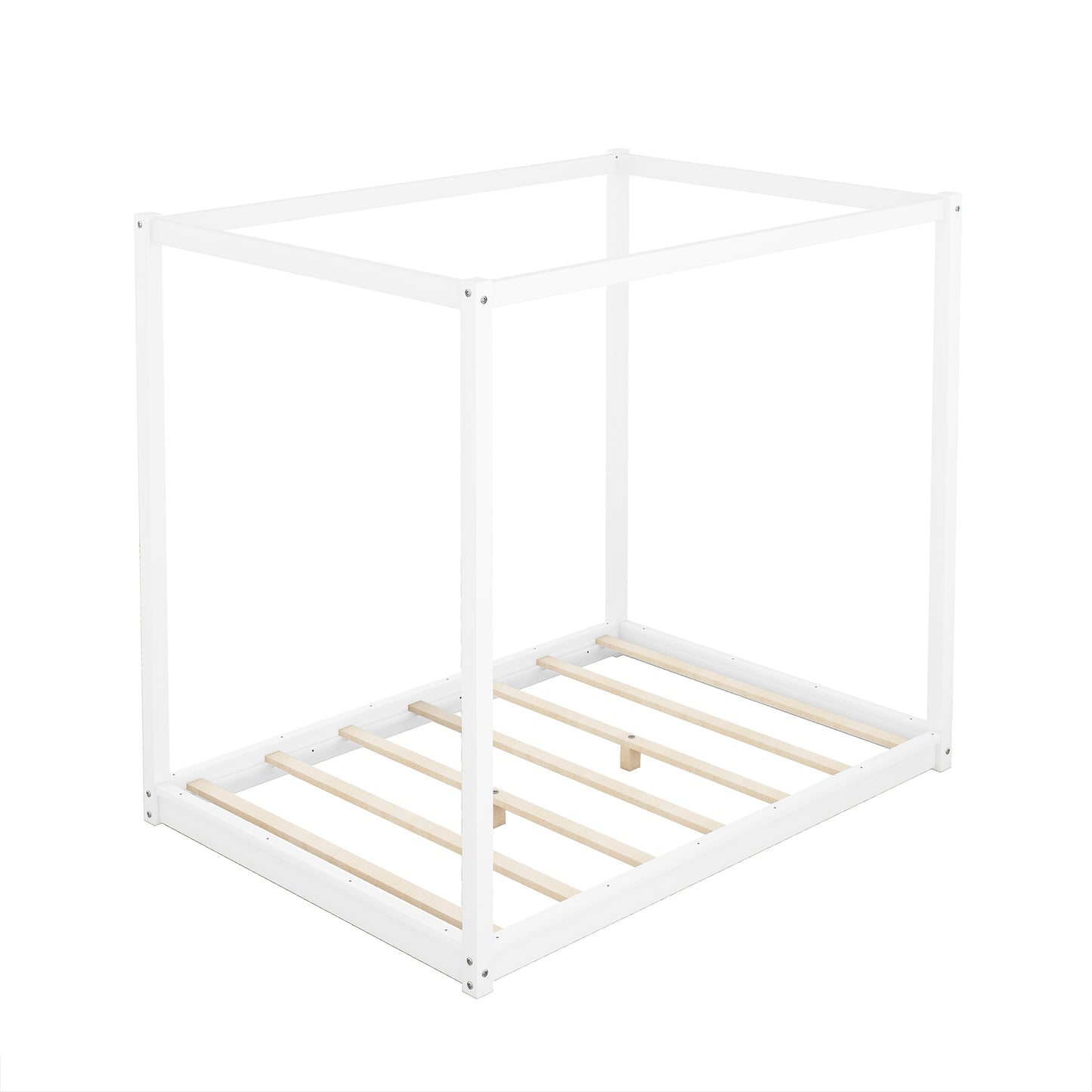 Full Size Canopy Platform Bed with Support Legs,White