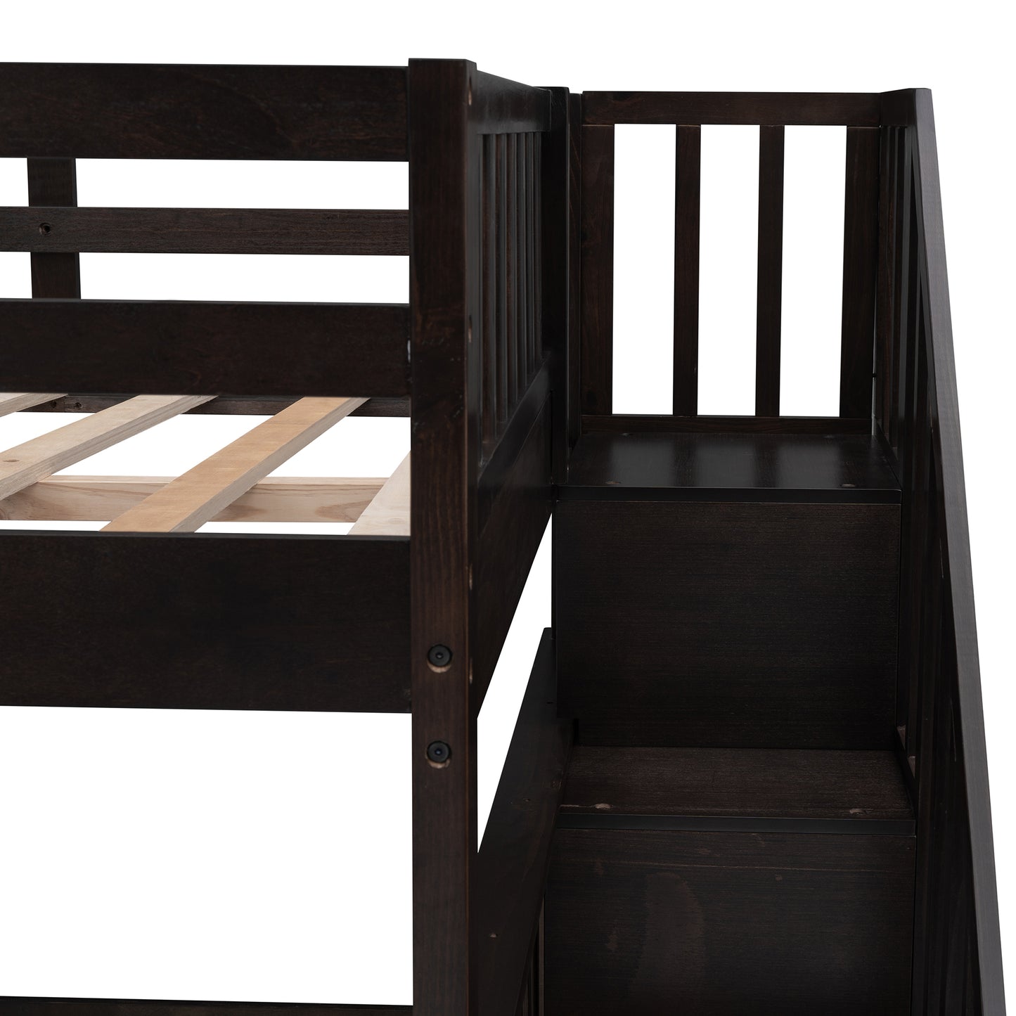 Stairway Full-Over-Full Bunk Bed with Storage and Guard Rail for Bedroom, Dorm, Espresso (OLD SKU:LP000110AAP)