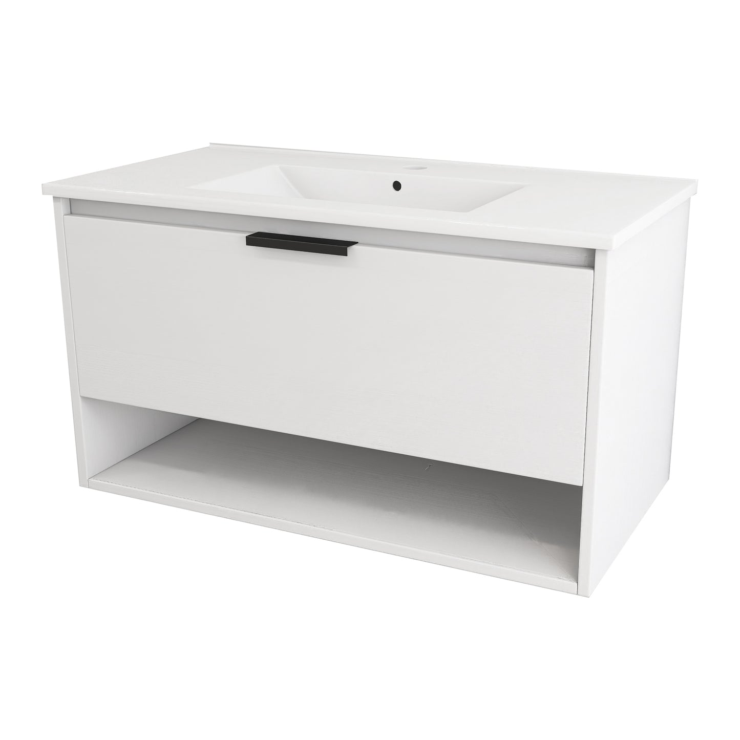 36 inches Bathroom Vanity with Integrated Ceramic Sink and Soft Close Drawer in White