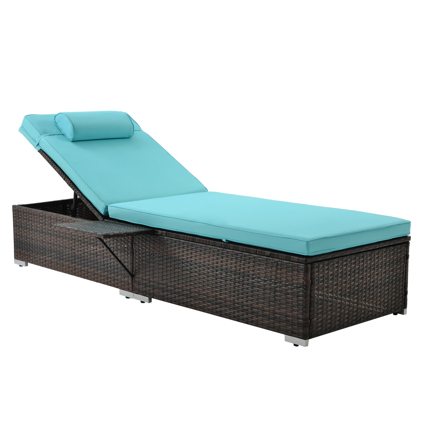 Outdoor PE Wicker Chaise Lounge - 2 Piece patio lounge chair; chase longue; lazy boy recliner;outdoor lounge chairs set of 2;beach chairs; recliner chair with side talbe  (Same as W213S00038)