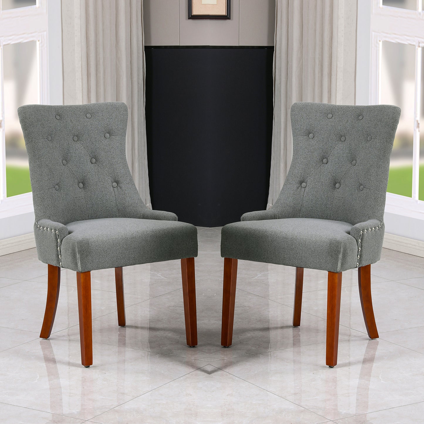 LYHome Mordern Fabric Dining Chairs, 2-Pcs Set, Light Grey