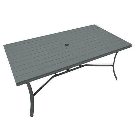 70inch Outdoor Patio Dining Table with Umbrella Hole, 6 Person Metal Square Table for Garden, Backyard and Porch