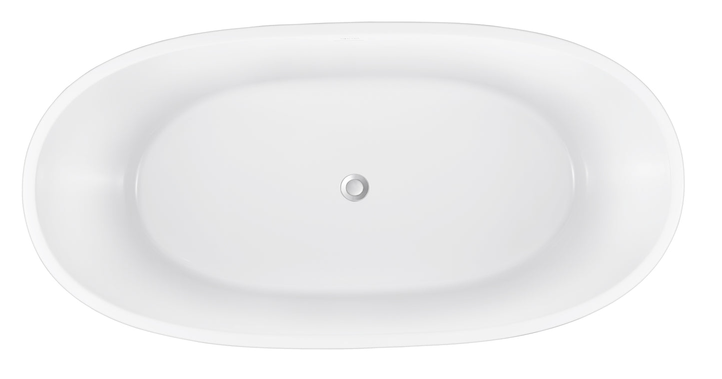 63" 100% Acrylic Freestanding Bathtub，Contemporary Soaking Tub，white inside and blue outside