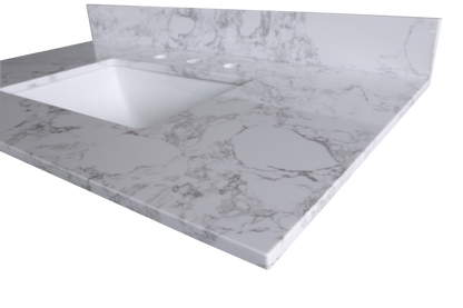 Montary 43" carrara white engineered stone vanity top backsplash