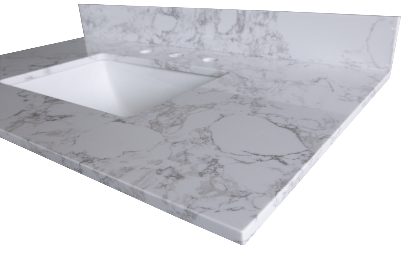 Montary 43‘’x22" bathroom stone vanity top  engineered stone carrara white marble color with rectangle undermount ceramic sink and  3 faucet hole with back splash .