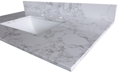 Montary 43‘’x22" bathroom stone vanity top  engineered stone carrara white marble color with rectangle undermount ceramic sink and  3 faucet hole with back splash .