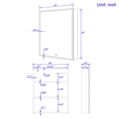 LED Mirror Medicine Cabinet with Lights, Dimmer, Defogger, Clock, Temp Display