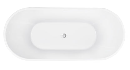 65" 100% Acrylic Freestanding Bathtub，Contemporary Soaking Tub，White inside and gold outside