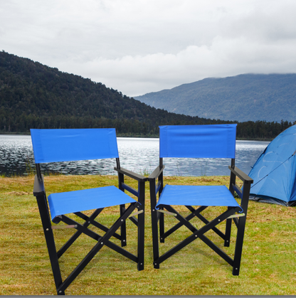 Folding Chair Wooden Director Chair Canvas Folding Chair  Folding Chair  2pcs/set   populus + Canvas (Color : Blue)