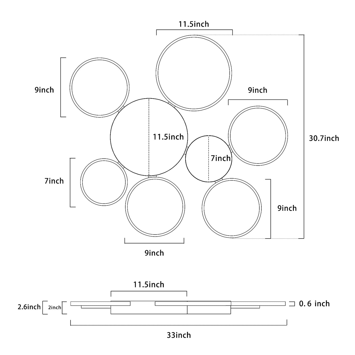 LED Ceiling Light,Vander Life 72W LED Ceiling Lamp 6400LM White 6 Rings Lighting Fixture for Living Room,Bedroom,Dining Room,Dimmable Remote Control,3 Color