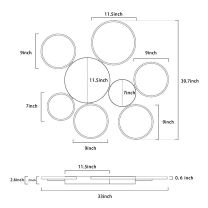 LED Ceiling Light,Vander Life 72W LED Ceiling Lamp 6400LM White 6 Rings Lighting Fixture for Living Room,Bedroom,Dining Room,Dimmable Remote Control,3 Color