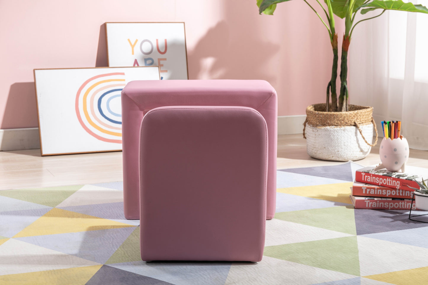 Beautiful Pink Color 1pc Convertible Armchair/Table for Kids