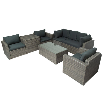 U_STYLE Patio Furniture Sets, 7-Piece Patio Wicker Sofa , Cushions, Chairs , a Loveseat , a Table and a Storage Box