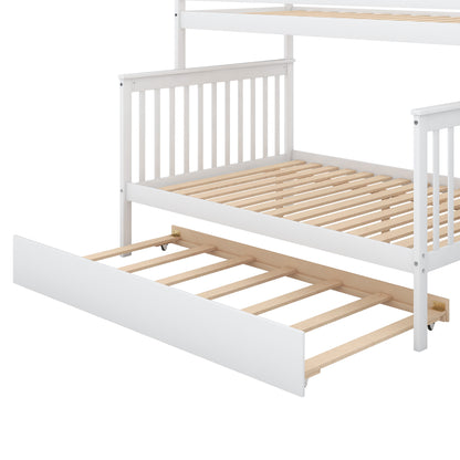 Twin over Full Bunk Bed with Trundle and Staircase,White