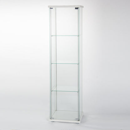 Glass Cabinet-w       Glass Display Cabinet 4 Shelves with Door, Floor Standing Curio Bookshelf for Living Room Bedroom Office, 64” x 17”x 14.5”, White