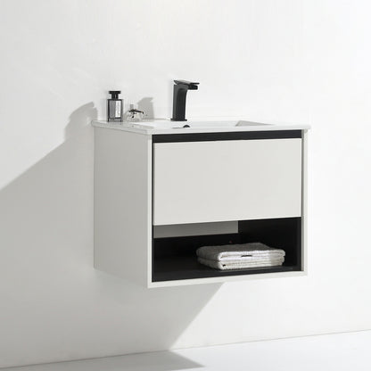 24 inches Floating Bathroom Vanity Combo with Integrated Single Sink and 1 Soft Close Drawer