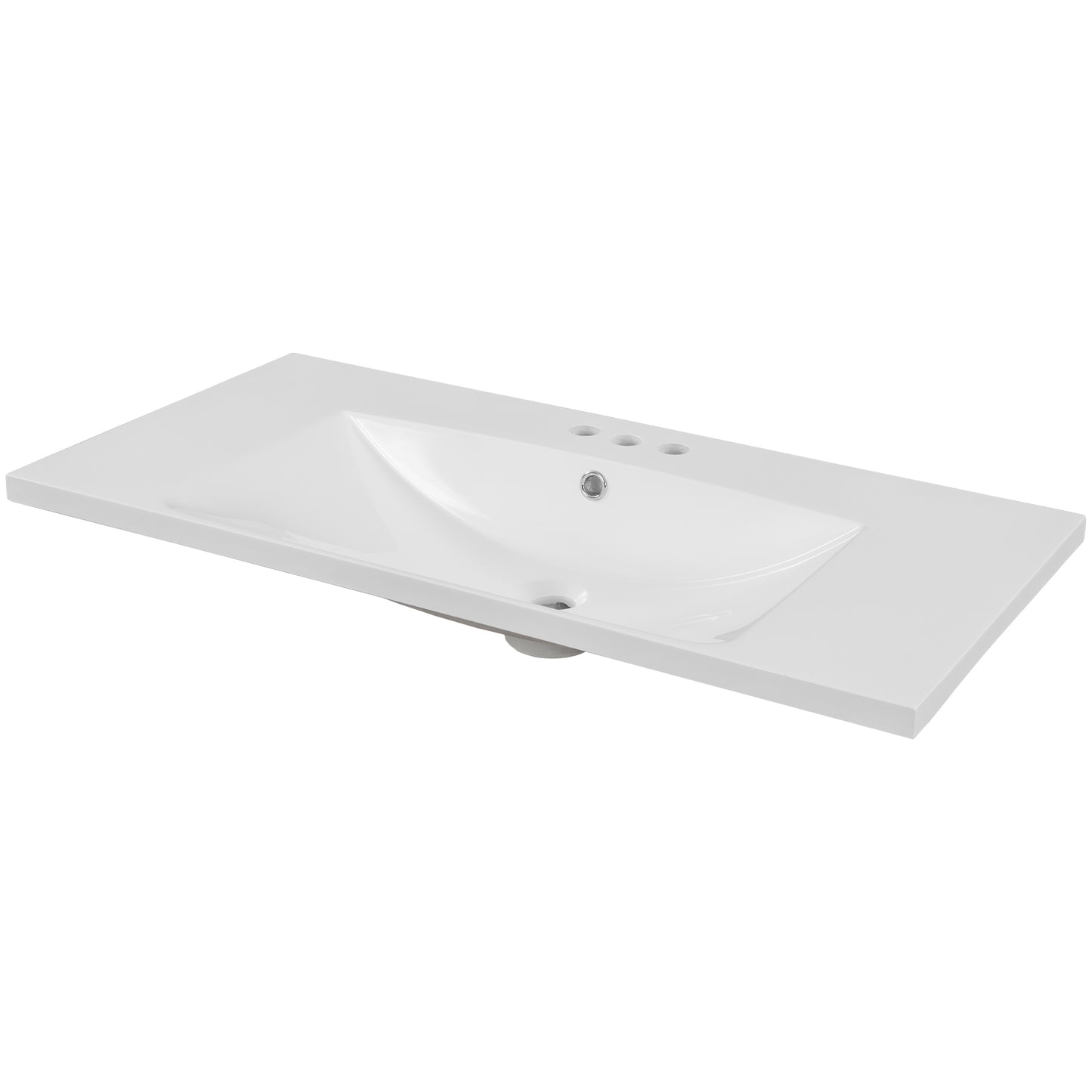 36" Single Bathroom Vanity Top with White Basin, 3-Faucet Holes, Ceramic