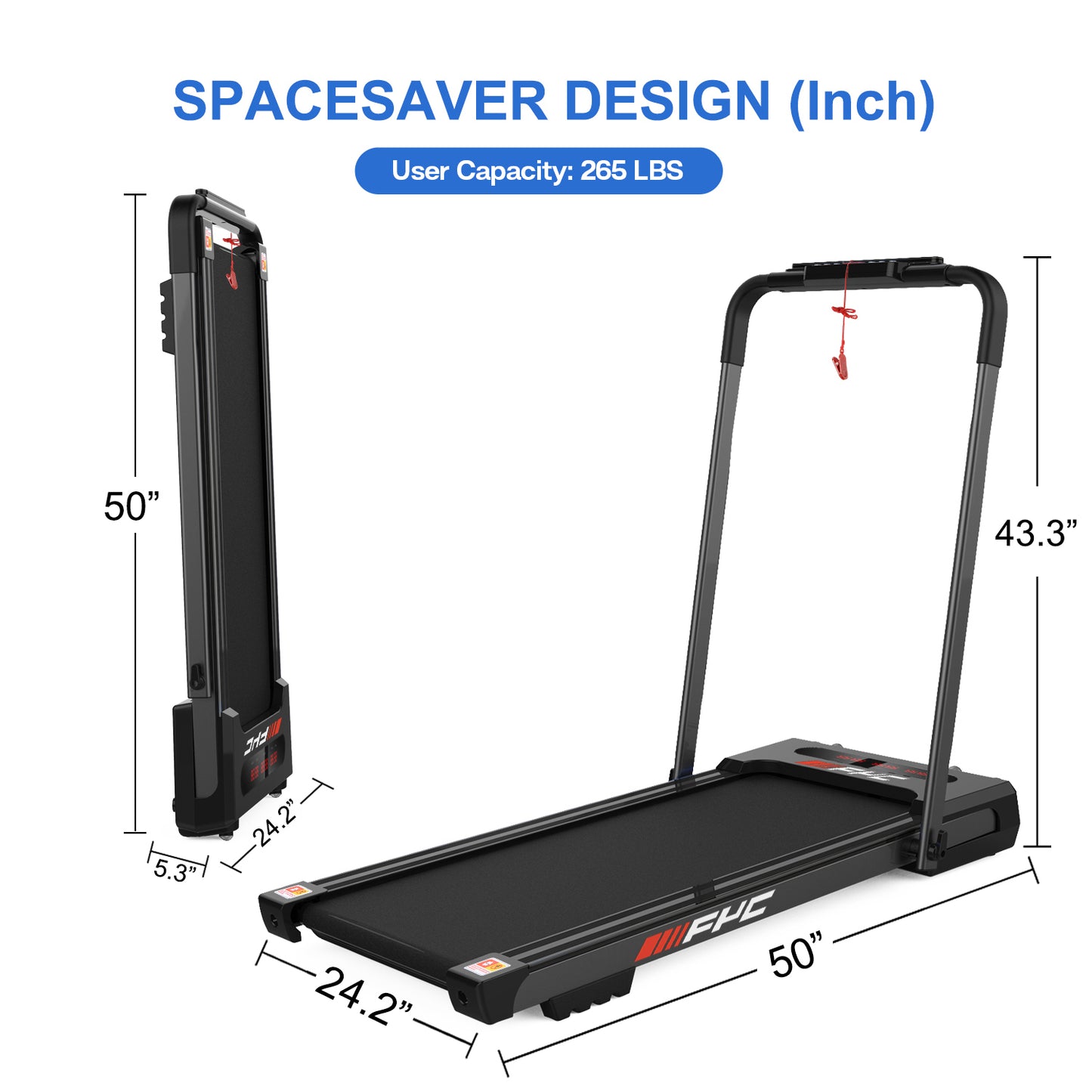 FYC Under Desk Treadmill - 2 in 1 Folding Treadmill for Home 2.5 HP, Installation-Free Foldable Treadmill Compact Electric Running Machine, Remote Control & LED Display Walking Running Jogging for Hom