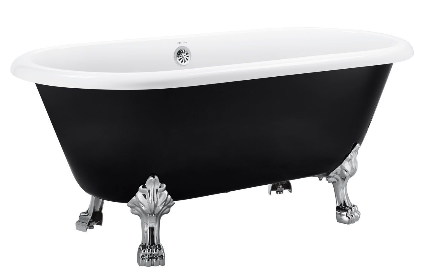 59" 100% Acrylic Freestanding Bathtub，Contemporary Soaking Tub，white inside black outside