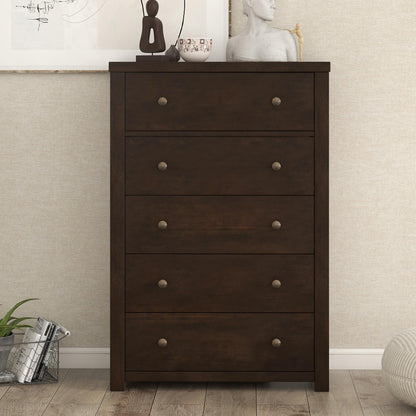 Vintage Aesthetic 5 Drawers Solid Wood Chest in Rich Brown (Chest of Freely Configurable Bedroom Sets)