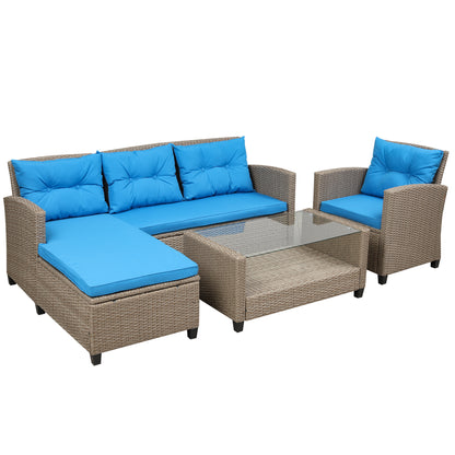 U_STYLE Living room,Outdoor, Patio Furniture Sets, 4 Piece Conversation Set Wicker Ratten Sectional Sofa with Seat Cushions