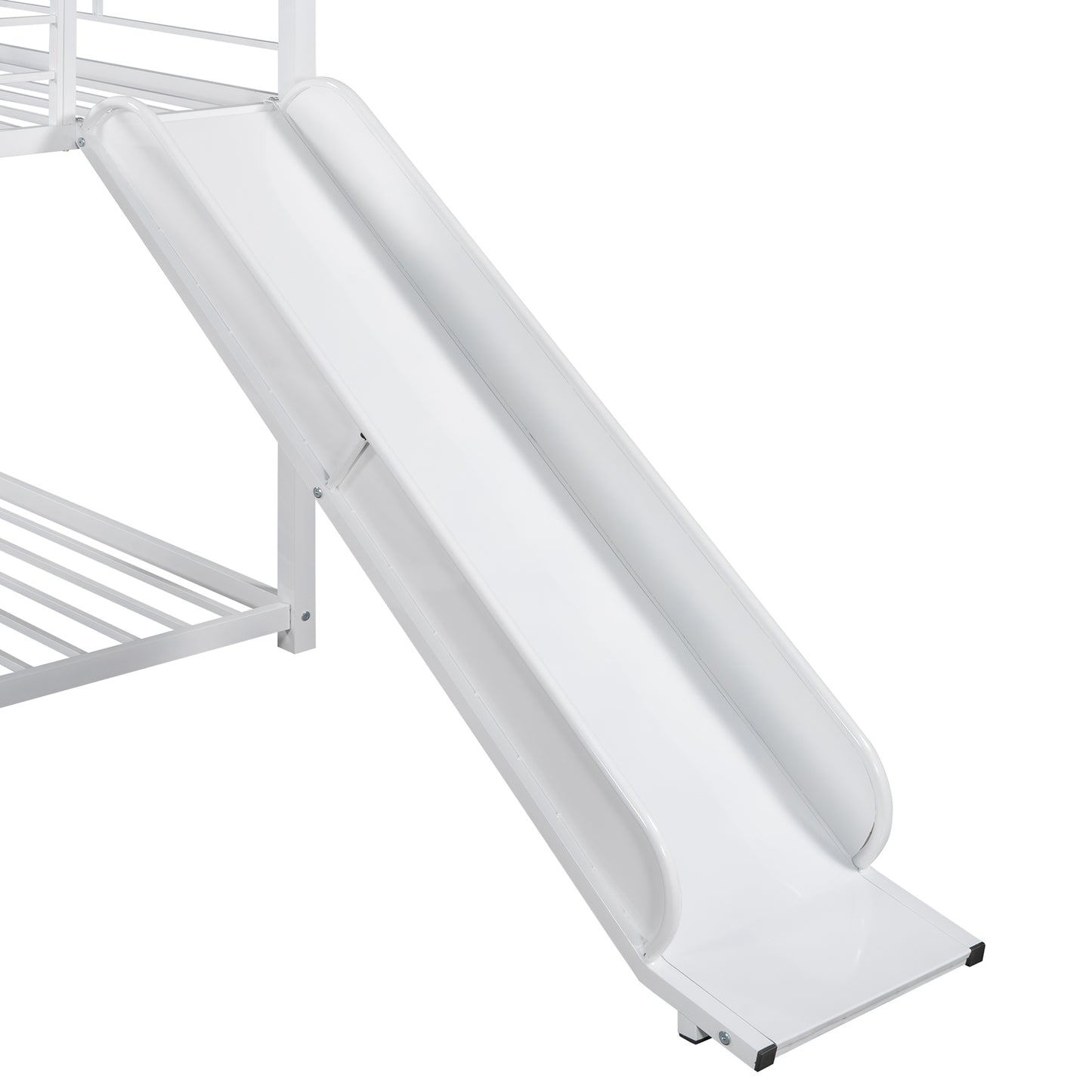 Twin Over Twin Metal Bunk Bed ,Metal Housebed With Slide,Three Colors Available.(White with White  Slide)(OLD SKU :LP000095AAK)