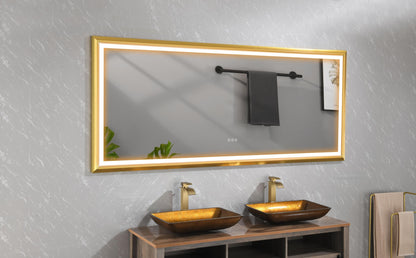 84 in. W x 36 in. H Oversized Rectangular Gold Framed LED Mirror Anti-Fog Dimmable Wall Mount Bathroom Vanity Mirror HD Wall Mirror Kit For Gym And Dance Studio 36 X 84Inches With