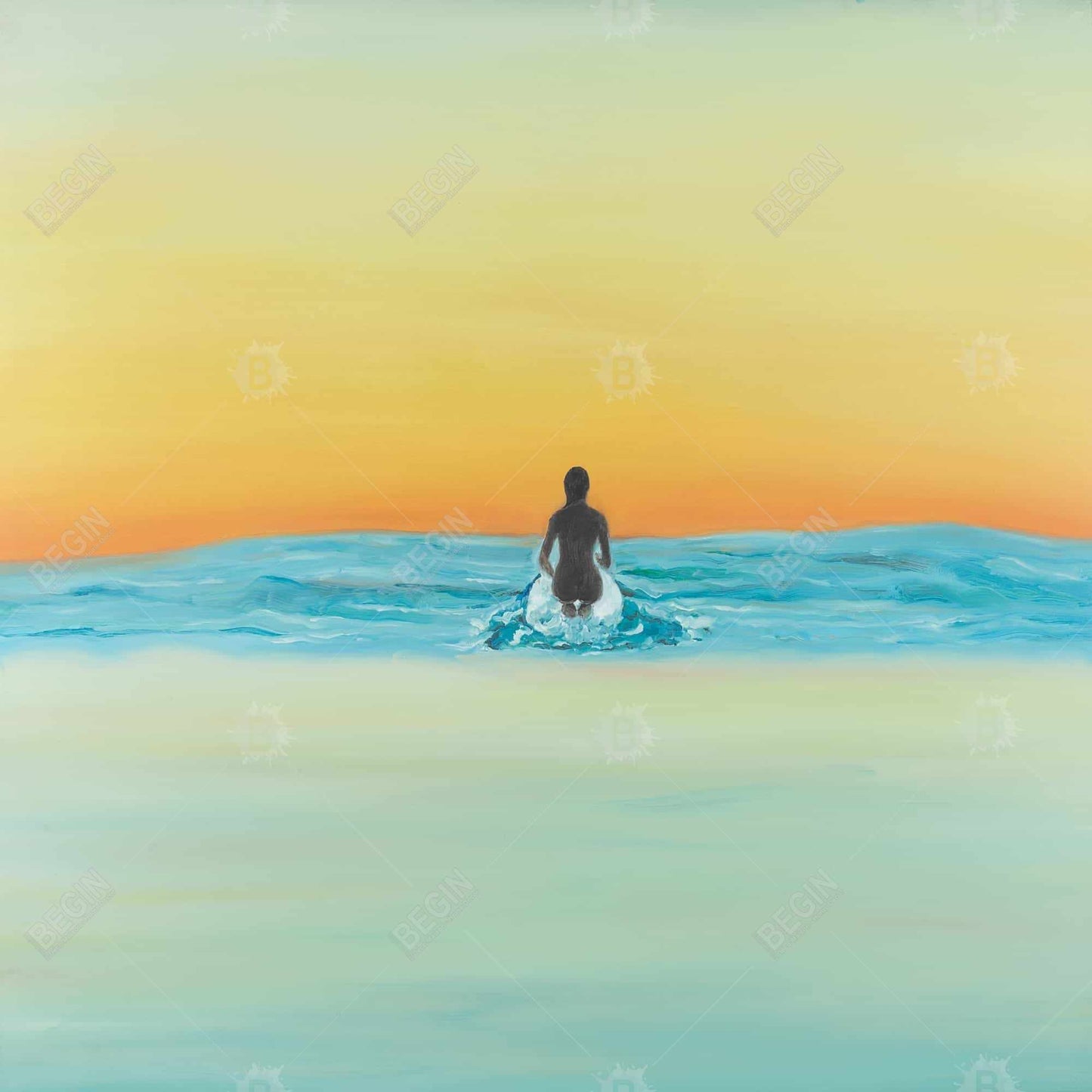 A surfer swimming by dawn - 12x12 Print on canvas