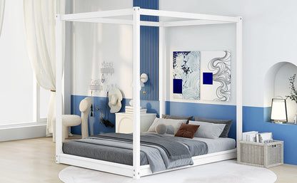 Full Size Canopy Platform Bed with Support Legs,White