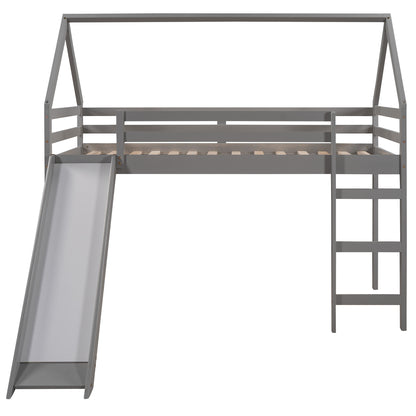 Twin Size Loft Bed with Slide, House Bed with Slide,Gray(OLD SKU :WF281158AAE)