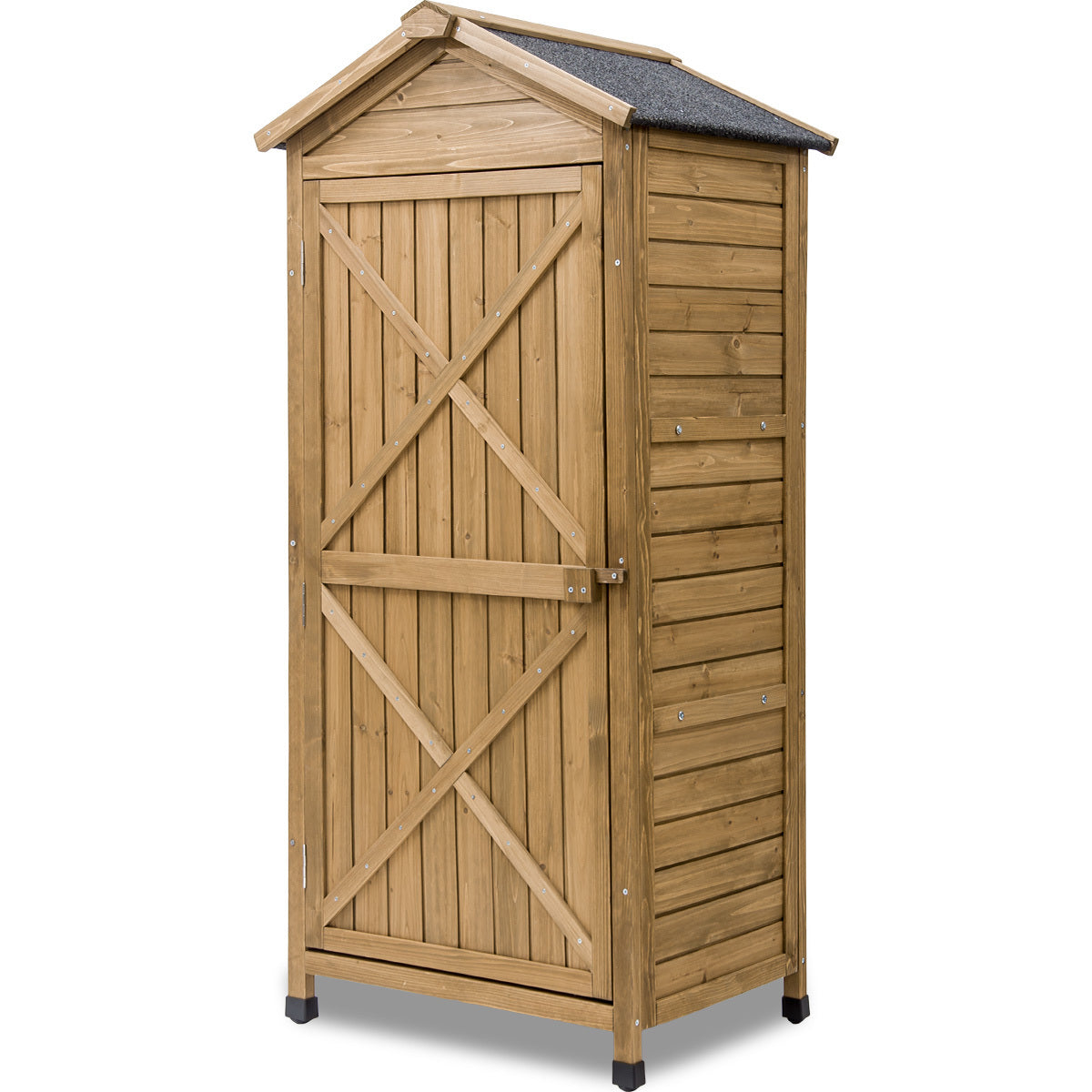 TOPMAX Outdoor Wooden Storage Sheds Fir Wood Lockers with Workstation,Natural