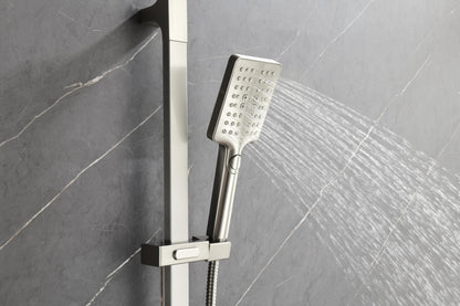 Shower System with Shower Head, Hand Shower, Slide Bar, Bodysprays, Shower Arm, Hose, Valve Trim, and Lever Handles