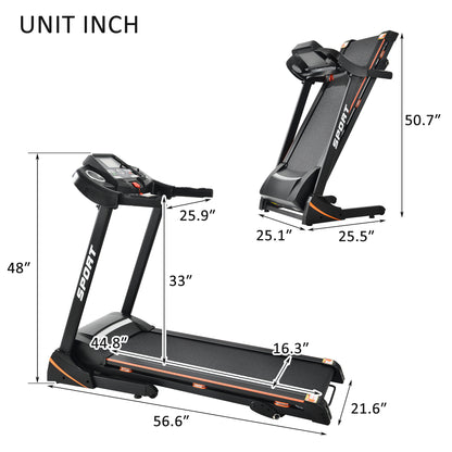 Folding Electric 3.5HP Treadmill With Incline Medium Running Machine Motorised LCD Gym 330lbs； Folding Treadmill Electric Motorized Power 14.8KM/H Running Fitness Machine Gym(W54031811)