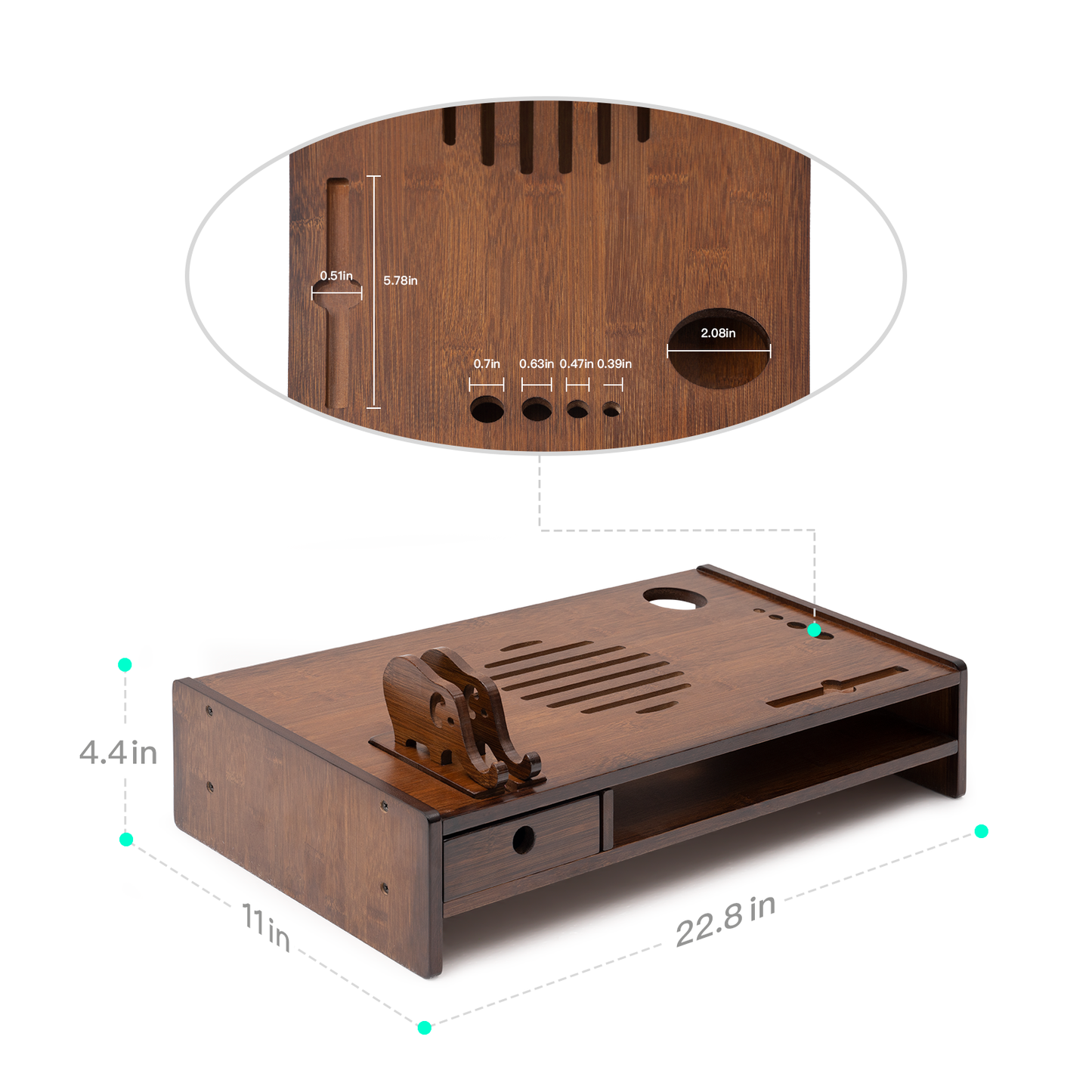 Wood Monitor Stand Riser, Desktop Organizer with One Drawer Storage, Walnut Monitor Stand for Computer Laptop