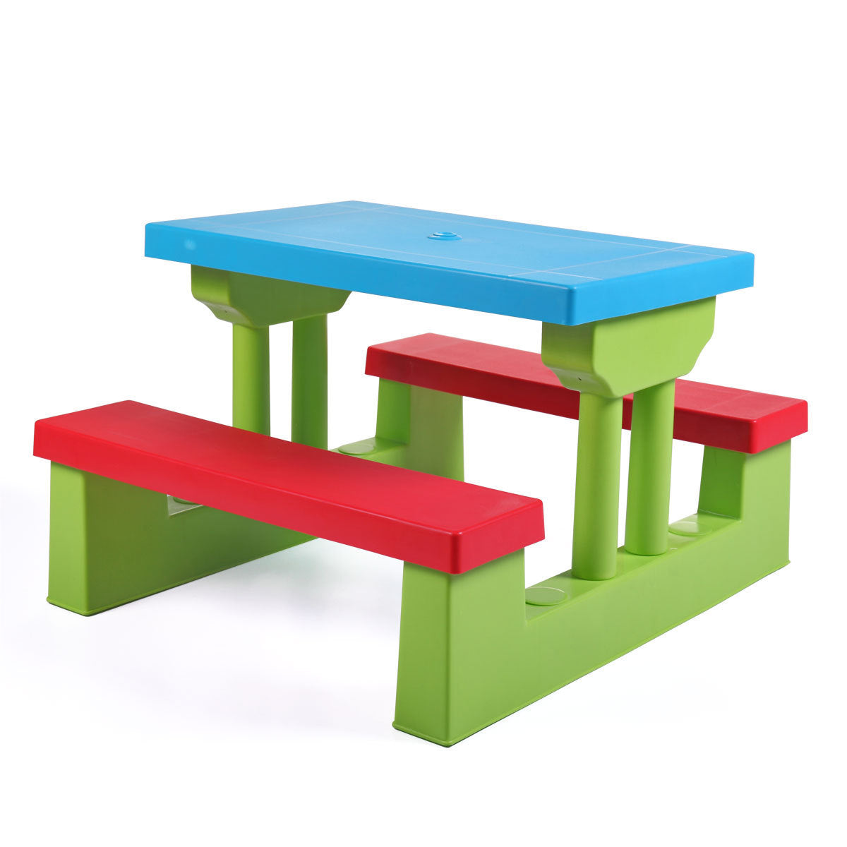 Kid Outdoor Picnic Table Set with Removable and Foldable Umbrella, Junior Activity Play Table with Bench, Multicolor