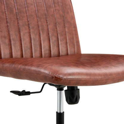 Office chair Brown PU Material. Home Computer Chair Office Chair Adjustable 360 °Swivel Cushion Chair With Black Foot Swivel Chair Makeup Chair Study Desk Chair. No Wheels