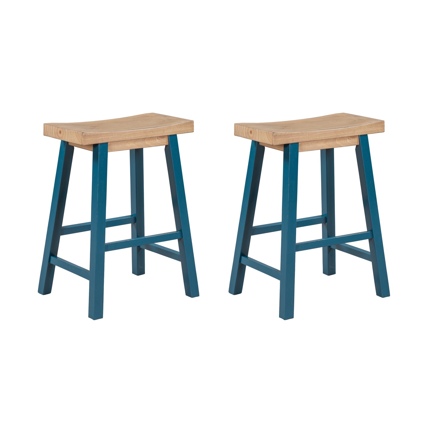 TOPMAX Farmhouse Rustic 2-piece Counter Height Wood Kitchen Dining Stools for Small Places, Light Walnut+Blue