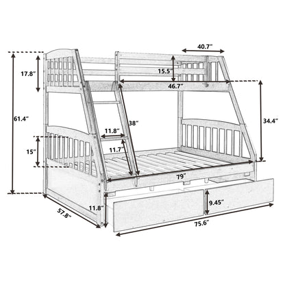 TOPMAX Solid Wood Twin Over Full Bunk Bed with Two Storage Drawers, Espresso