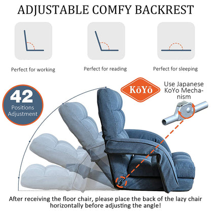 42-Position Adjustable Floor Chair, Chaise Lounge Indoor, Folding Lazy Sofa with Armrests and a Pillow Padded Adults Gaming Chairs for Living Room, Bedroom Factory Price