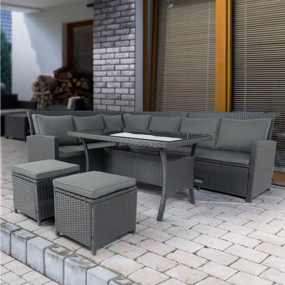 6 Pieces PE Rattan sectional Outdoor Furniture Cushioned Sofa Set with 2 Storage Under Seat