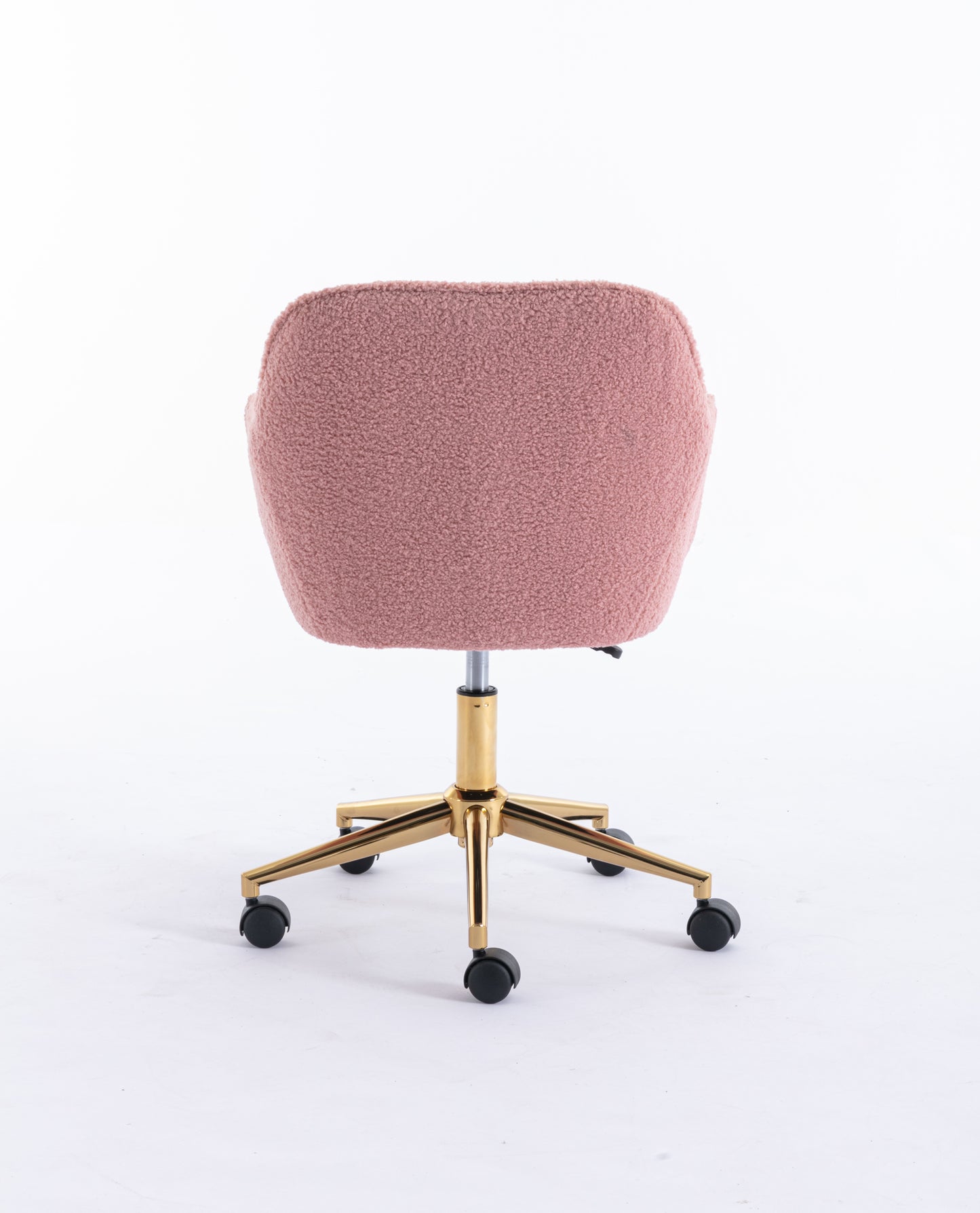 Modern Teddy Fabric Material Adjustable Height 360 Revolving Home Office Chair With Gold Metal Legs And Universal Wheel For Indoor,Pink